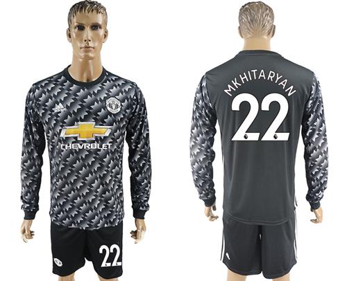 Manchester United #22 Mkhitaryan Black Long Sleeves Soccer Club Jersey - Click Image to Close